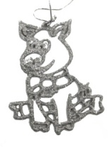 Украшение 'Свинка' 95х70х2мм глиттер серебро (20)