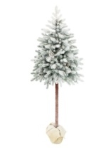 Ель Ева зеленая заснеженная с шишками на высокой ножке в мешке 1,5 м