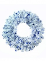 Венок новогодний -  3  белый с синими звездами, 35 см