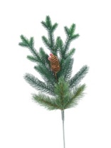 Ветка хвойная с шишками и ягодами  55 см, литая + леска (10)