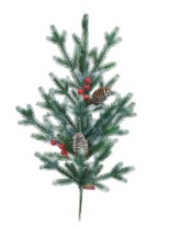 Ветка хвойная с шишками и ягодами заснеженная  75 см, литая (10)