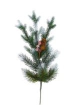 Ветка хвойная с шишками и ягодами заснеженная  55 см, литая + леска (10)