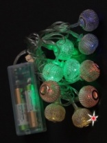 Светодиоды Шары металлическая сетка10 ламп, с контроллером, питание от батарейки, (60)