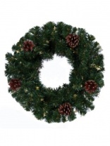 Венок новогодний -  4  зеленый с шишками и звездами, 35 см