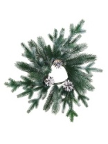 Венок новогодний - 21  зеленый с шишками заснеженный, 40 см