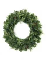 Венок новогодний - 11  зеленый с шишками, 50 см