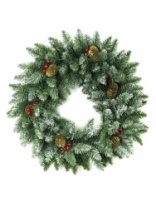 Венок новогодний MOROZCO-15, 60 см заснеженный с шишками и ягодами